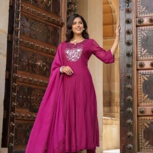 Mirror Work Anarkali Suit with Cotton Lining