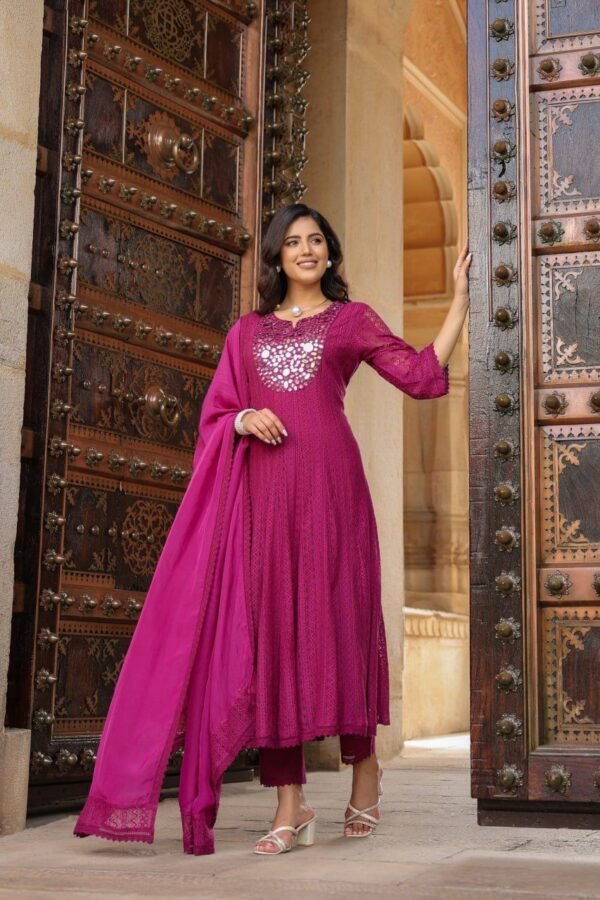 Mirror Work Anarkali Suit with Cotton Lining