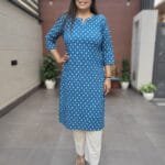 This pure cotton kurta is a timeless blend of comfort and craftsmanship. Designed with delicate Adda work, it showcases a traditional yet contemporary aesthetic, making it perfect for casual outings, festive occasions, or office wear. The breathable fabric ensures all-day comfort, while the detailed embroidery adds an elegant touch. Whether paired with palazzos, leggings, or straight pants, this kurta effortlessly enhances your look with its versatile styling options. Available in sizes 38 to 46, this classic piece is a must-have for those who appreciate artisanal craftsmanship and everyday elegance. Note: Dry Wash recommended to maintain the fabric’s texture and intricate details.