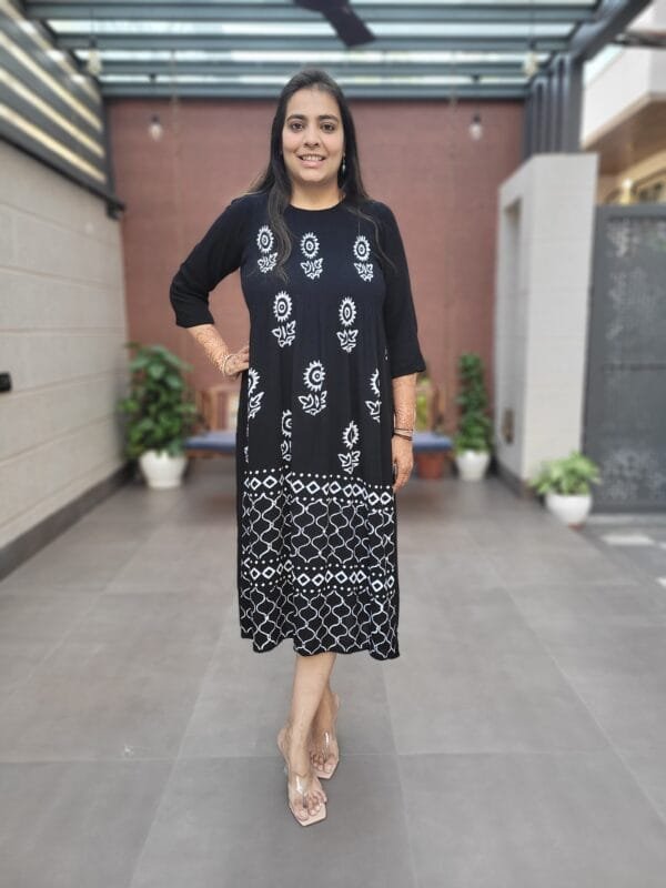 Rayon Crush Middy Gown with Block Print