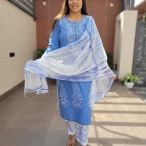 Handcrafted Denim Cotton Chikankari 3PC Set